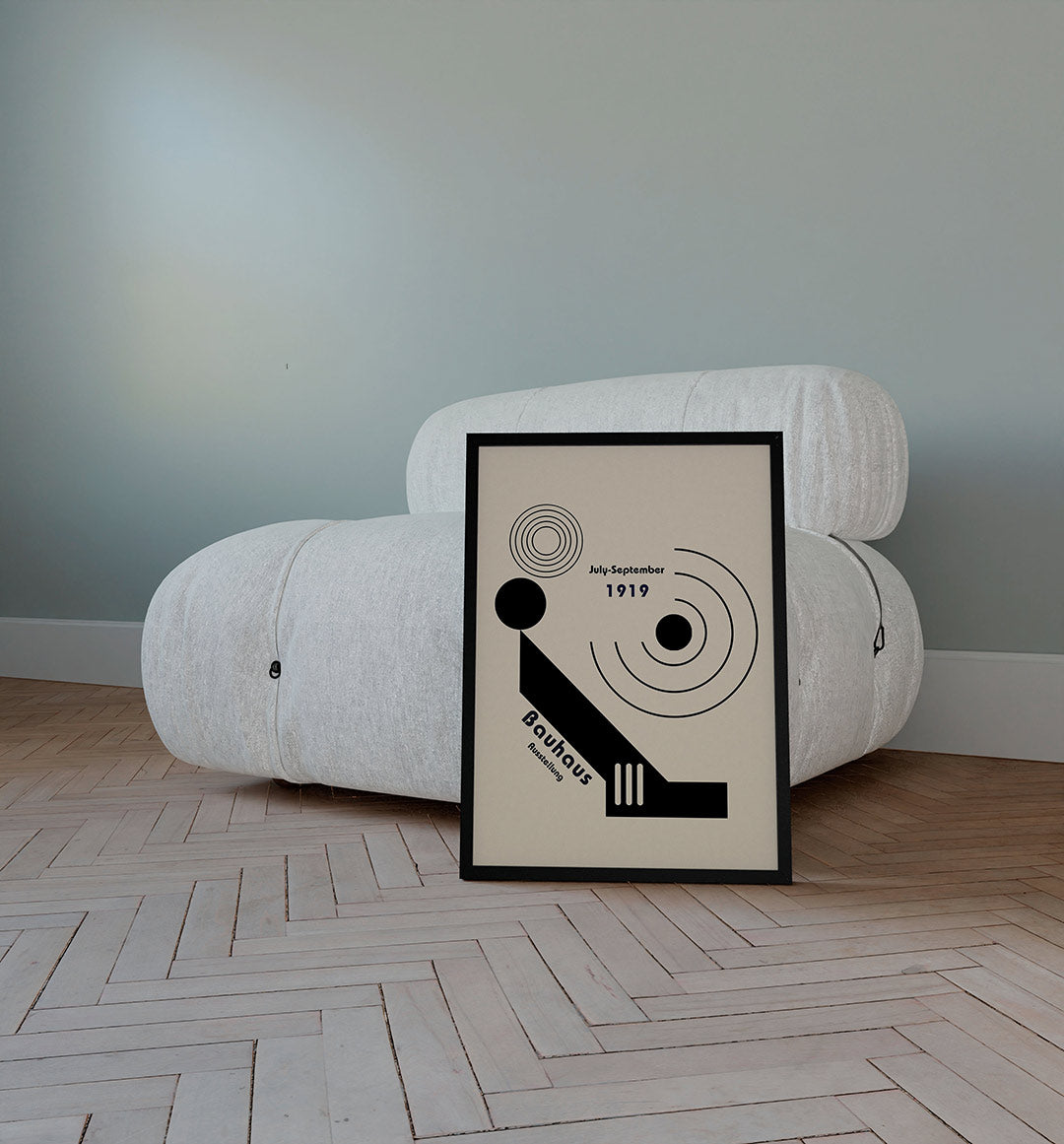 Cirkel en lijnenspel – staande Bauhaus poster voor aan de muur