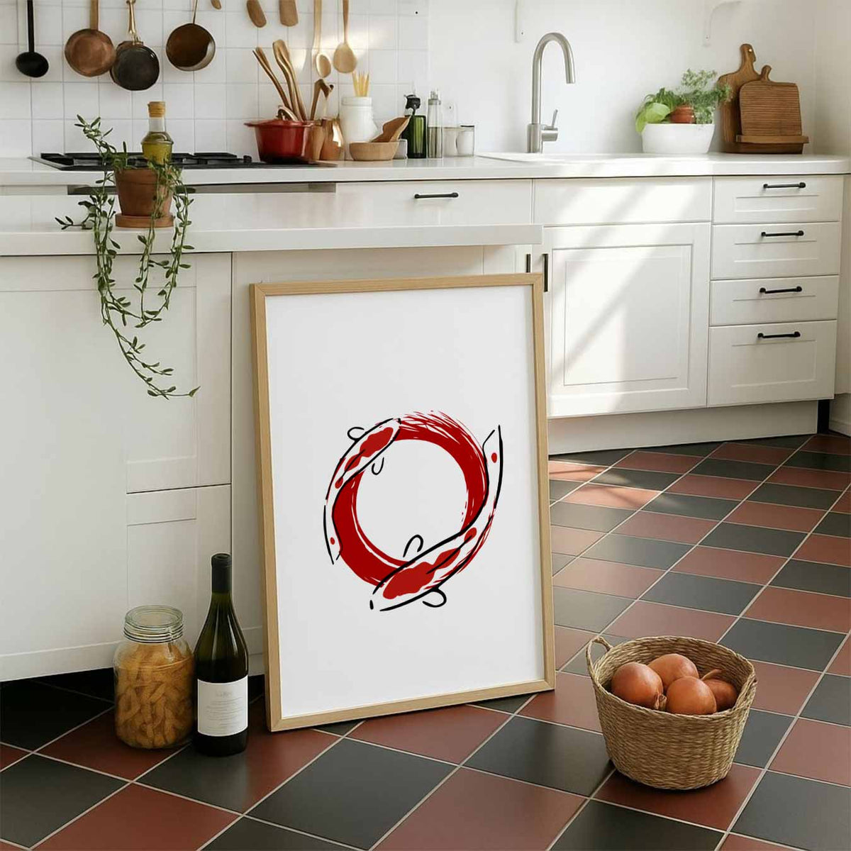 Zen Koi Cirkel – staande muurposter met zomerse uitstraling
