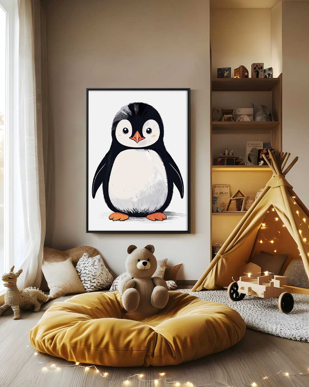 Schattige Pinguïn Illustratie – modern portret kunstwerk van WallArtistic