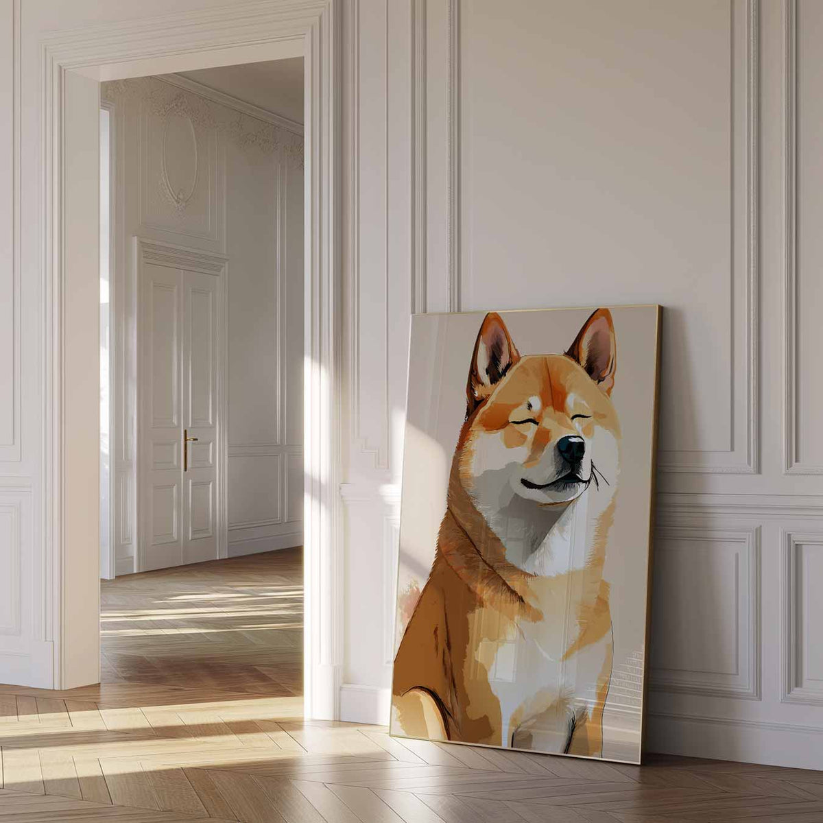 Schattige Shiba Inu Illustratie – dierenposter als moderne staande wanddecoratie