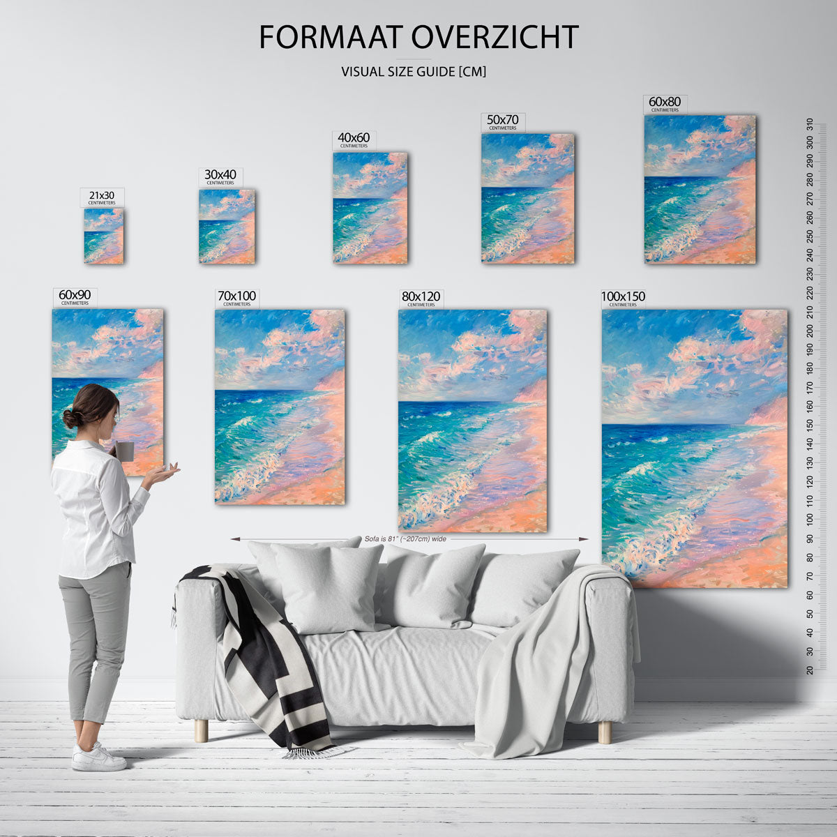 Strand en zee – staande muurposter met kleurrijke illustratie