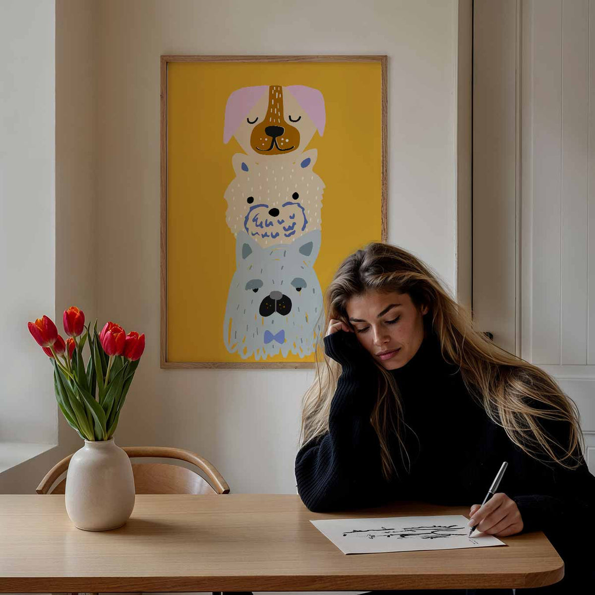 Schattige Honden Trio – staande muurposter voor de kinderkamer