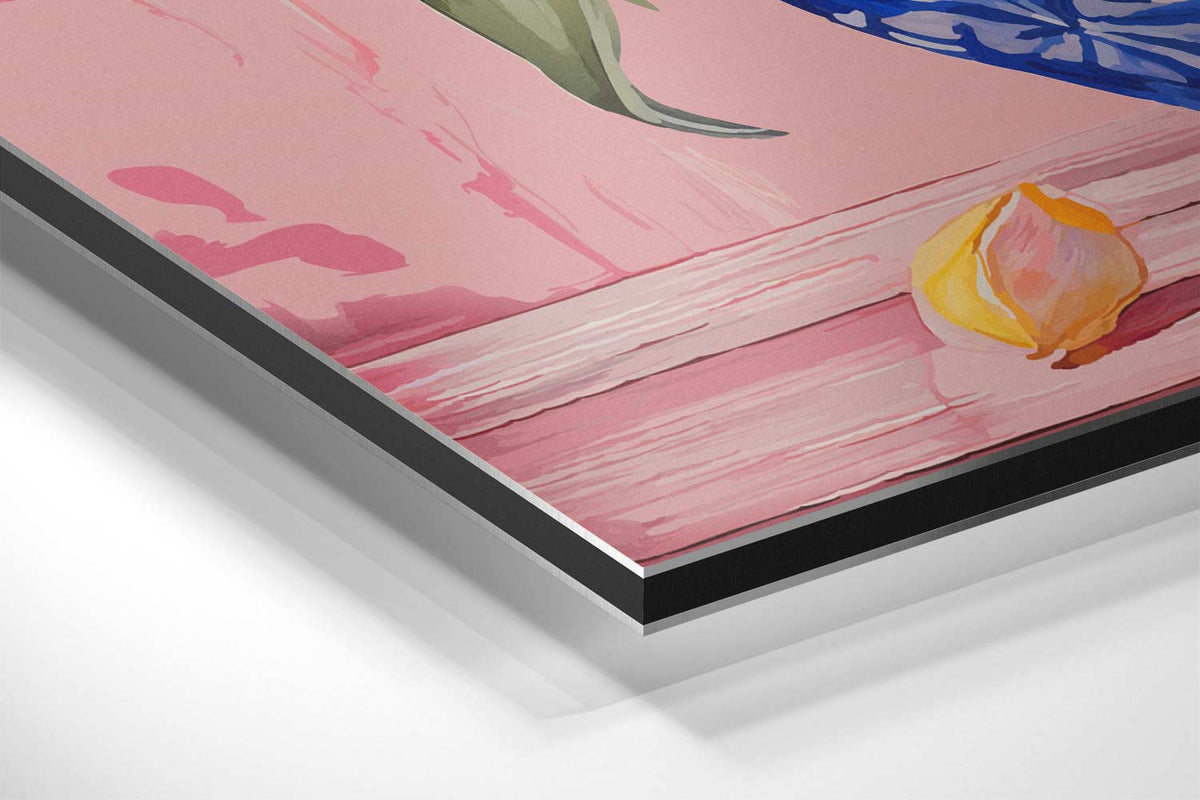 Stralende Tulpen in Blauwe Vaas – modern portret kunstwerk van WallArtistic