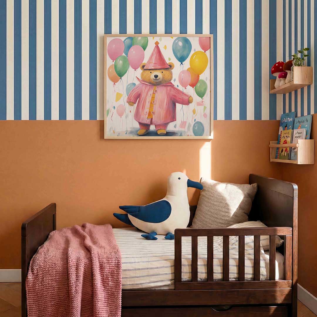 Berenfeest met ballonnen – kids poster in vierkant formaat