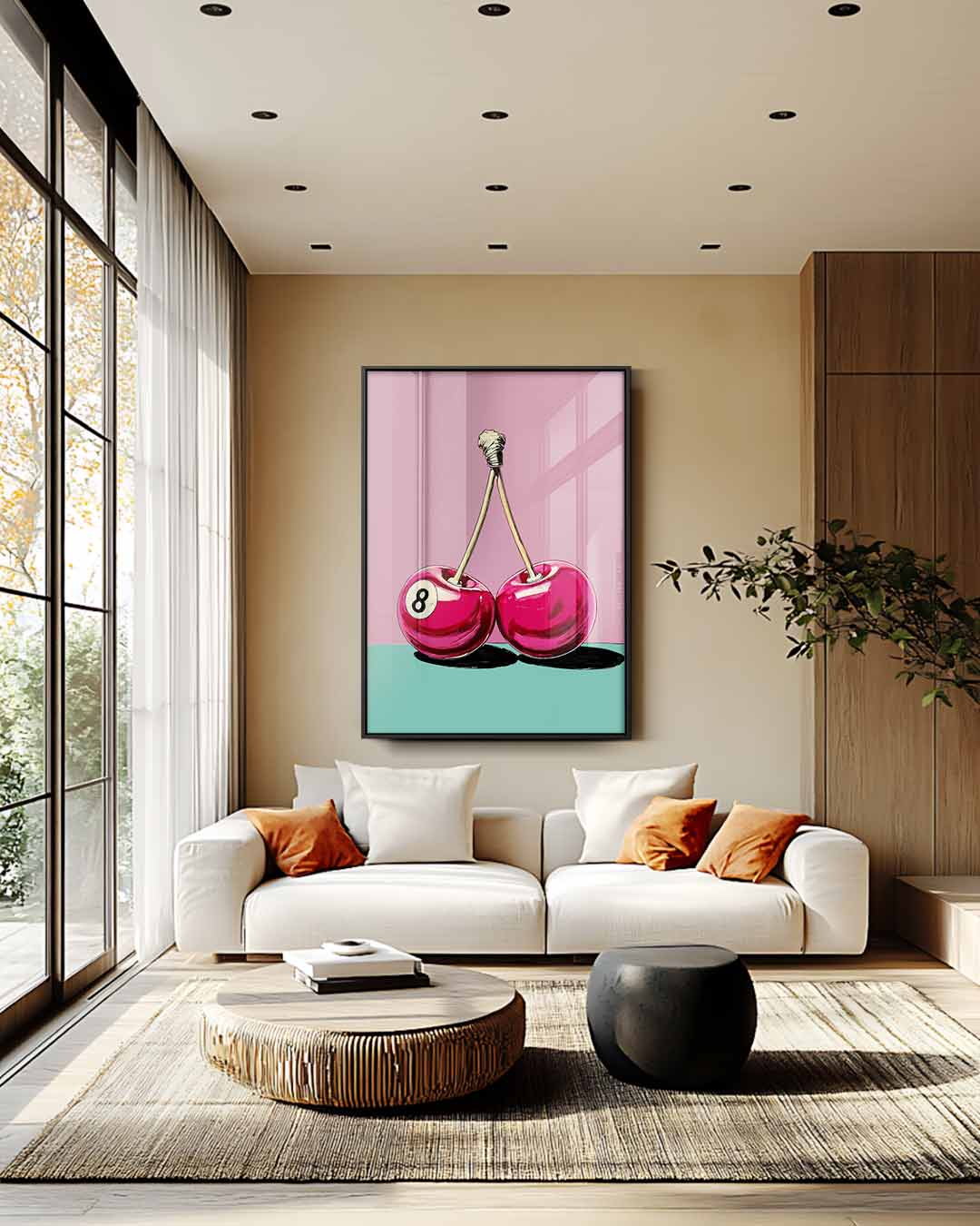 Cherries & 8 Ball – staande wandkunst voor woonkamer of interieur