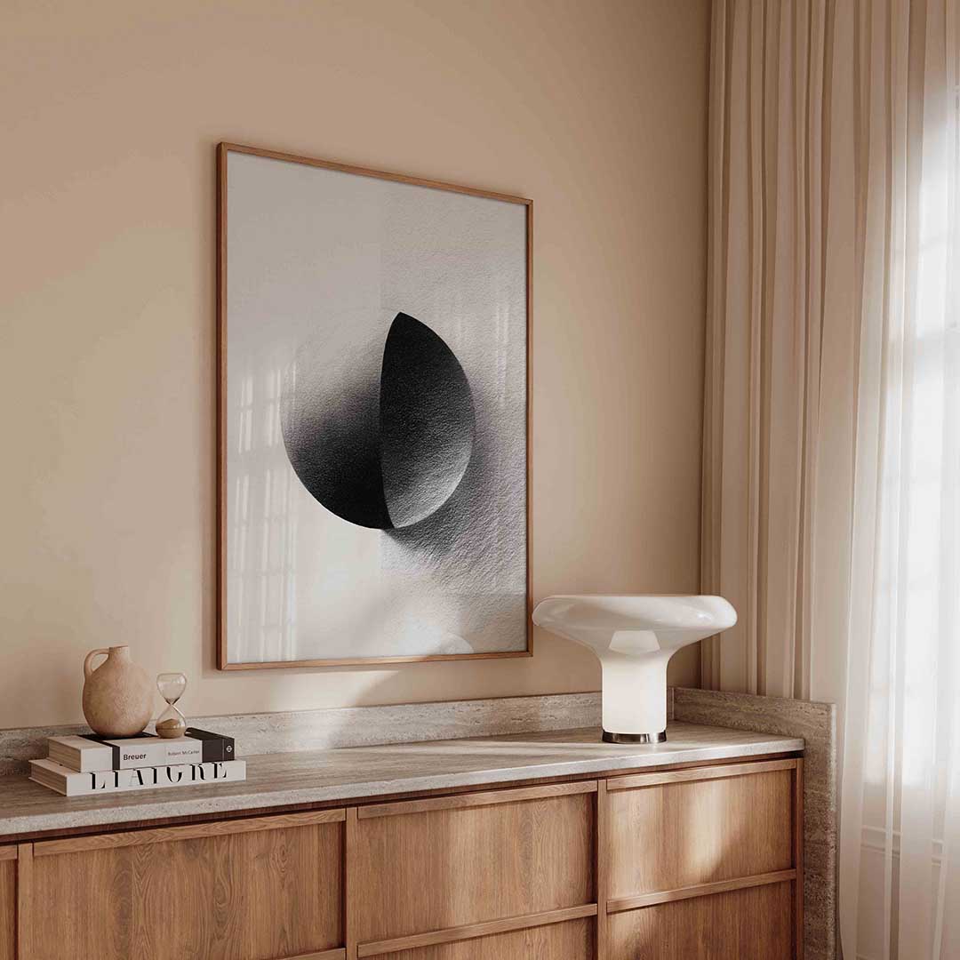 Zwart wit bol – abstracte poster in staand formaat