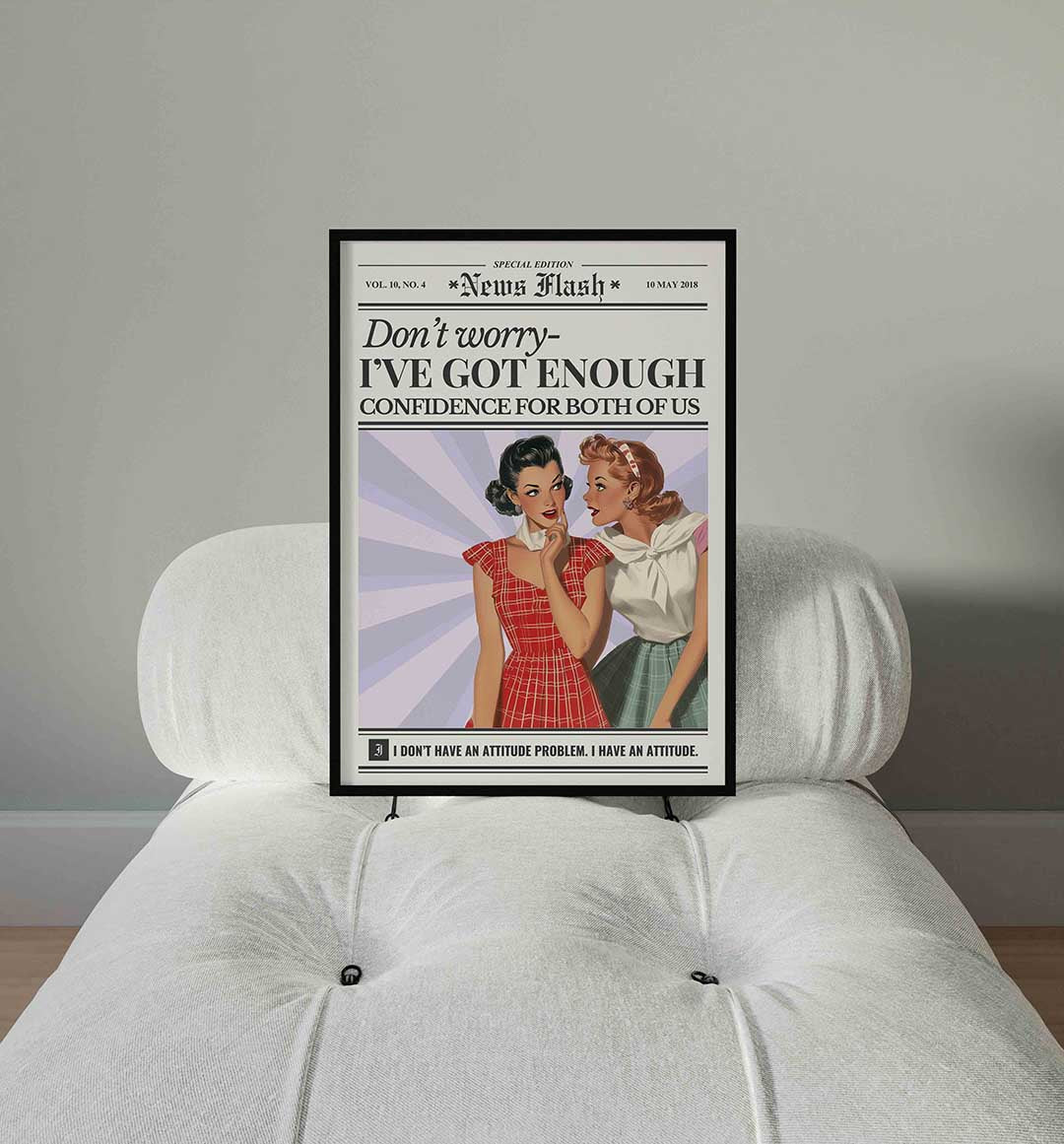 Twee vrouwen met tekst – staande Pop Art wanddecoratie van WallArtistic