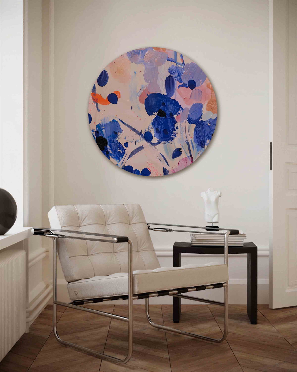 Abstracte bloemen – kleurrijke muurcirkel als ronde wanddecoratie