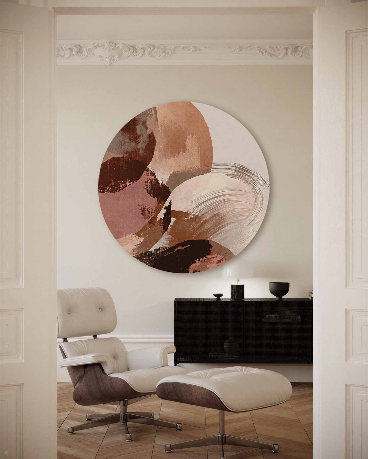 Abstracte vormen – portret muurcirkel als ronde muurdecoratie