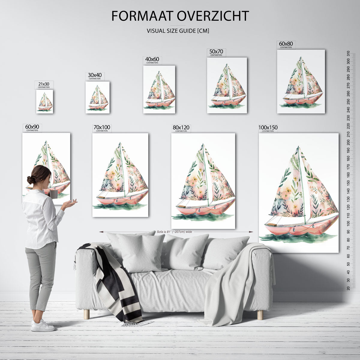 Zeilboot met bloemen – staande muurposter voor de kinderkamer
