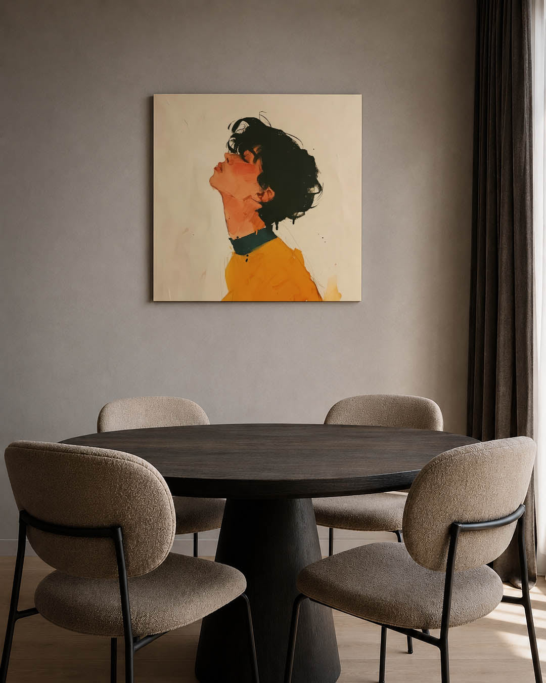 Portretstudie kunstwerk – tweede productweergave – dit werk toont een zijaanzicht van een persoon met een expressieve