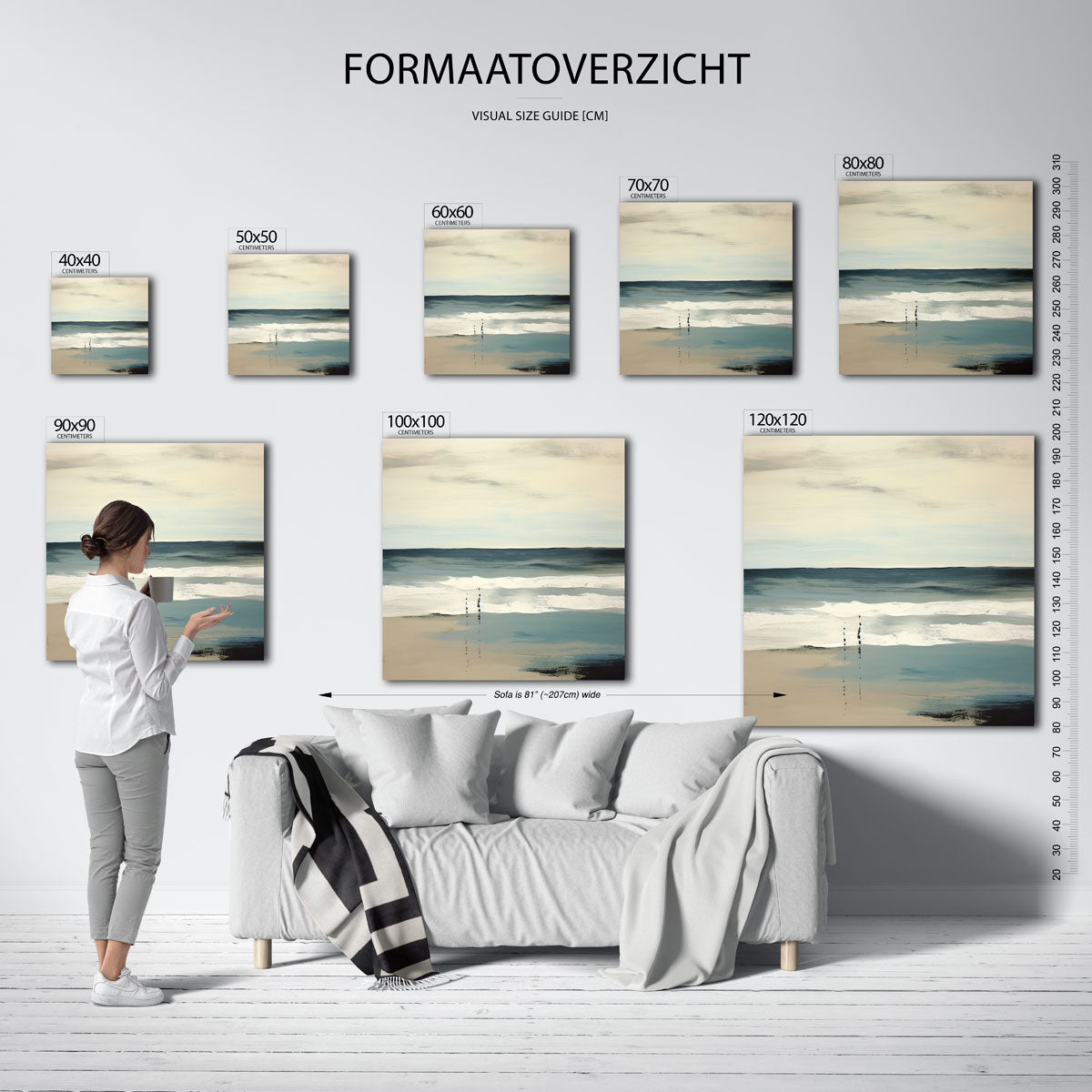 Strand en zee – vierkante muurposter met kleurrijke vormen