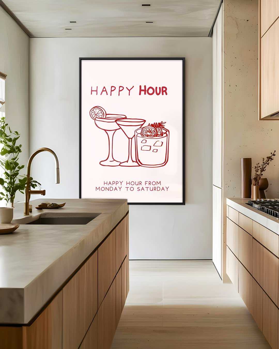 Happy Hour Illustratie – dibond wanddecoratie in staand formaat