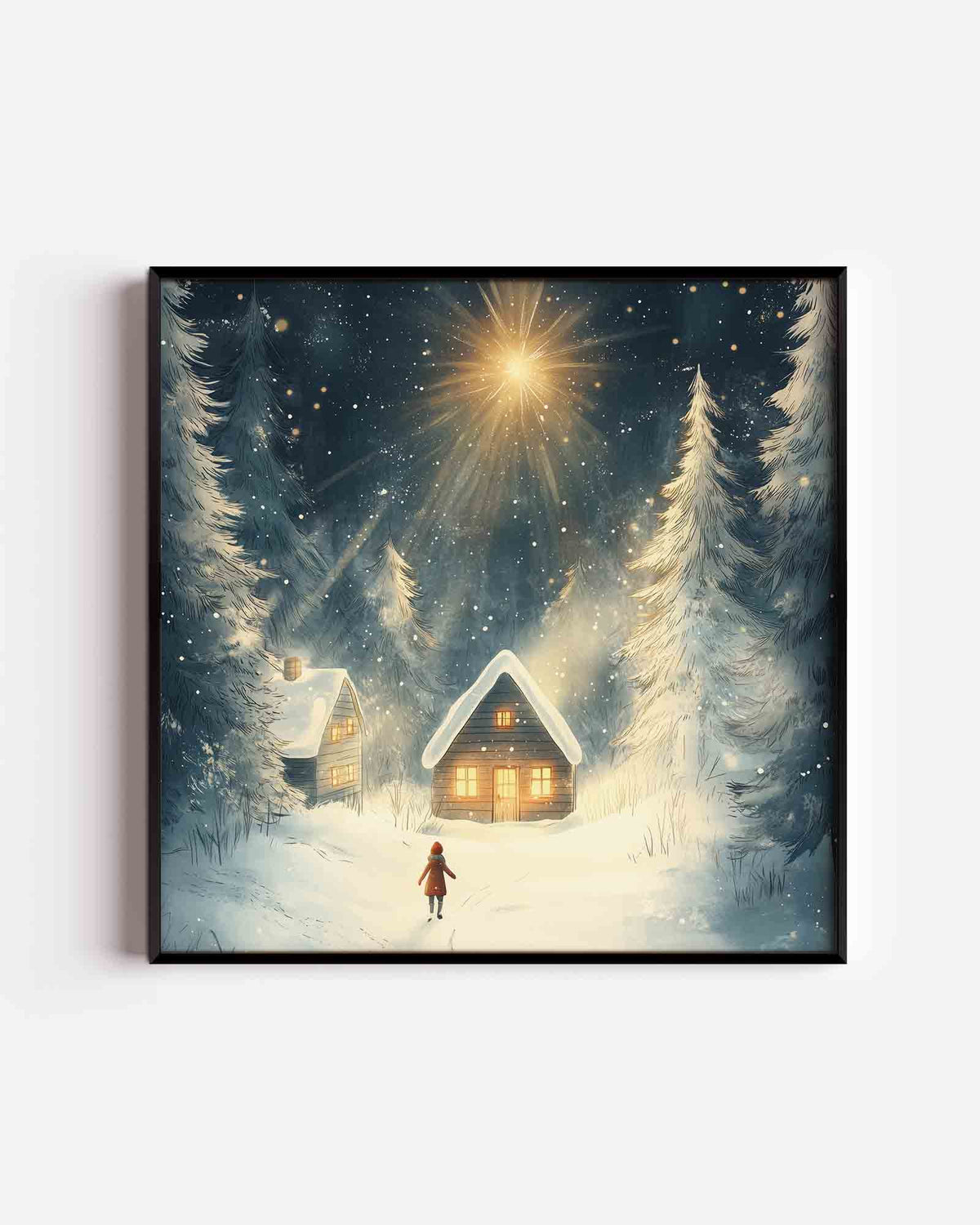 Winterlandschap met huisjes – vierkante kinderposter als wanddecoratie