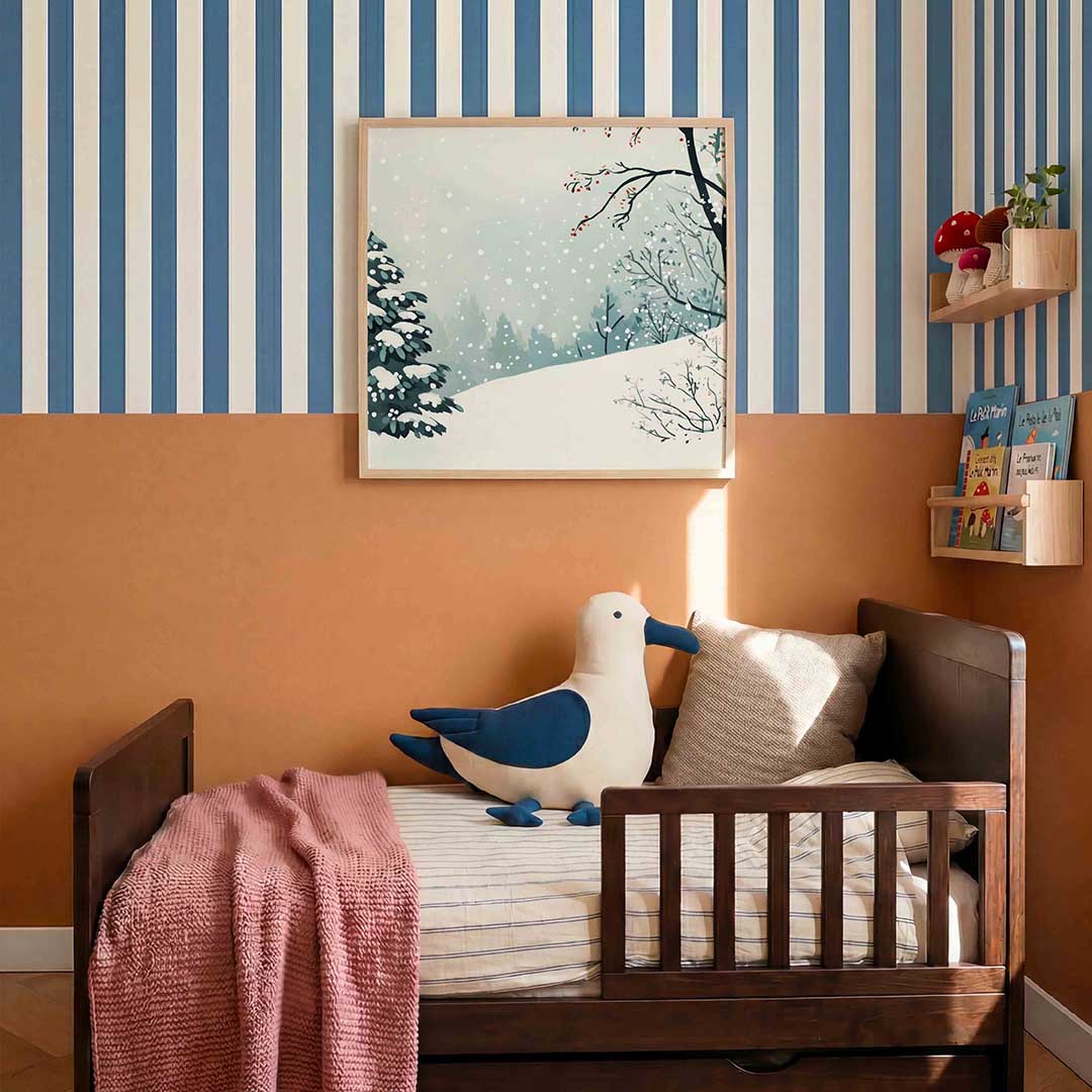 Winterlandschap met sneeuw – kids poster in vierkant formaat