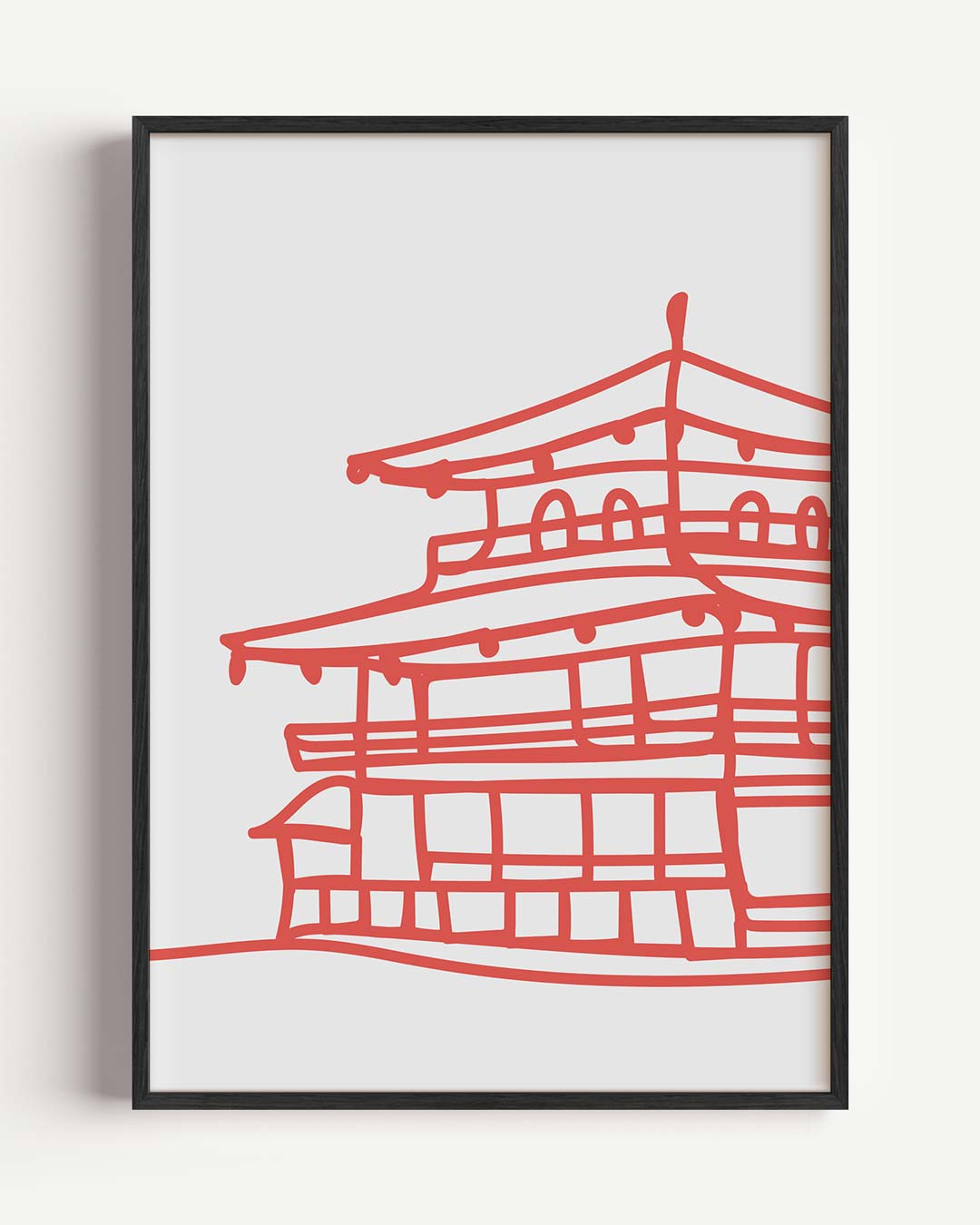 Sierlijke Japanse Tempel Tekening – zomer portret poster als wanddecoratie