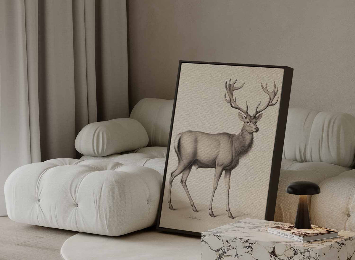 Majestueuze Hertentekening – modern portret kunstwerk van WallArtistic