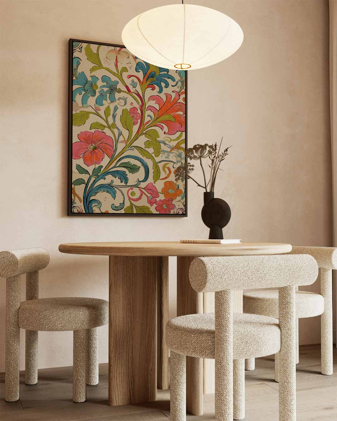 Bloemrijk Fantasiepatroon – kunstwerk met zwarte baklijst