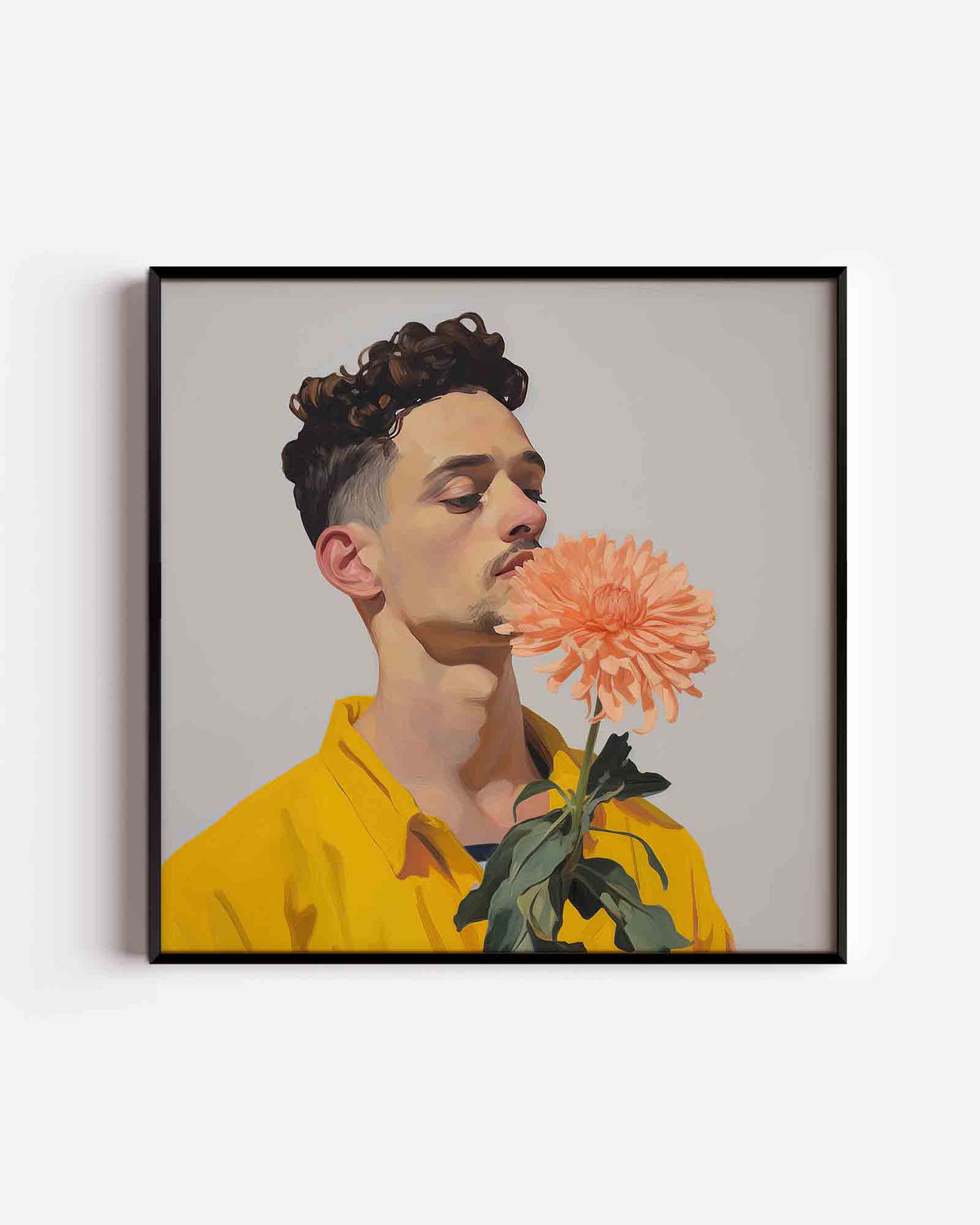 Man met bloem – design vierkante poster als wanddecoratie