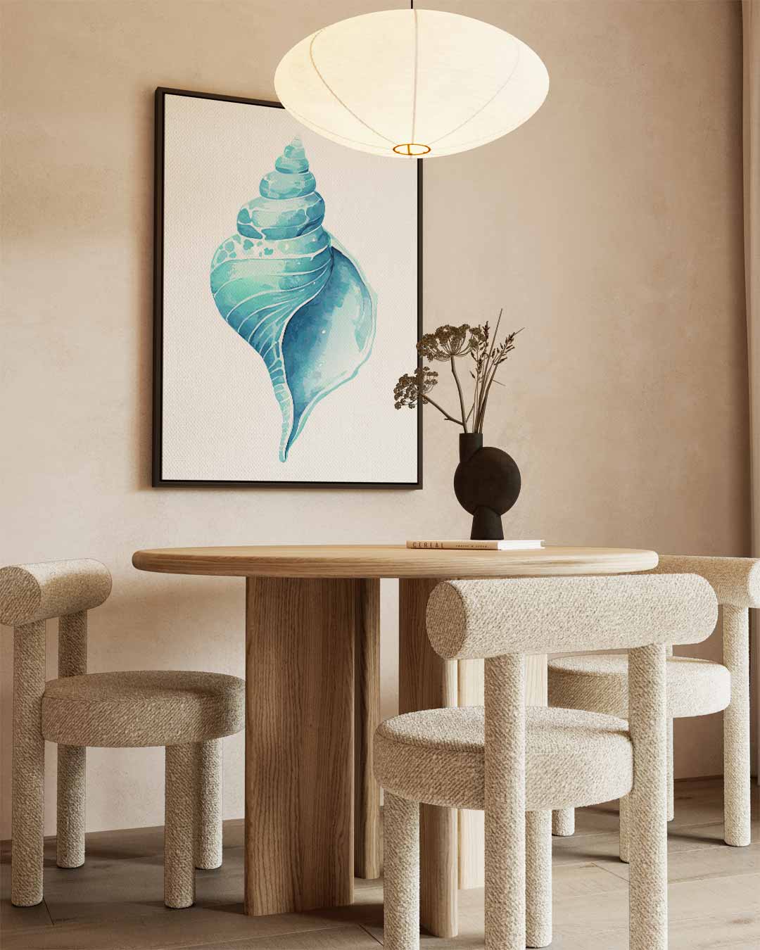 Turquoise Schelp Illustratie – dibond kunstwerk als wanddecoratie