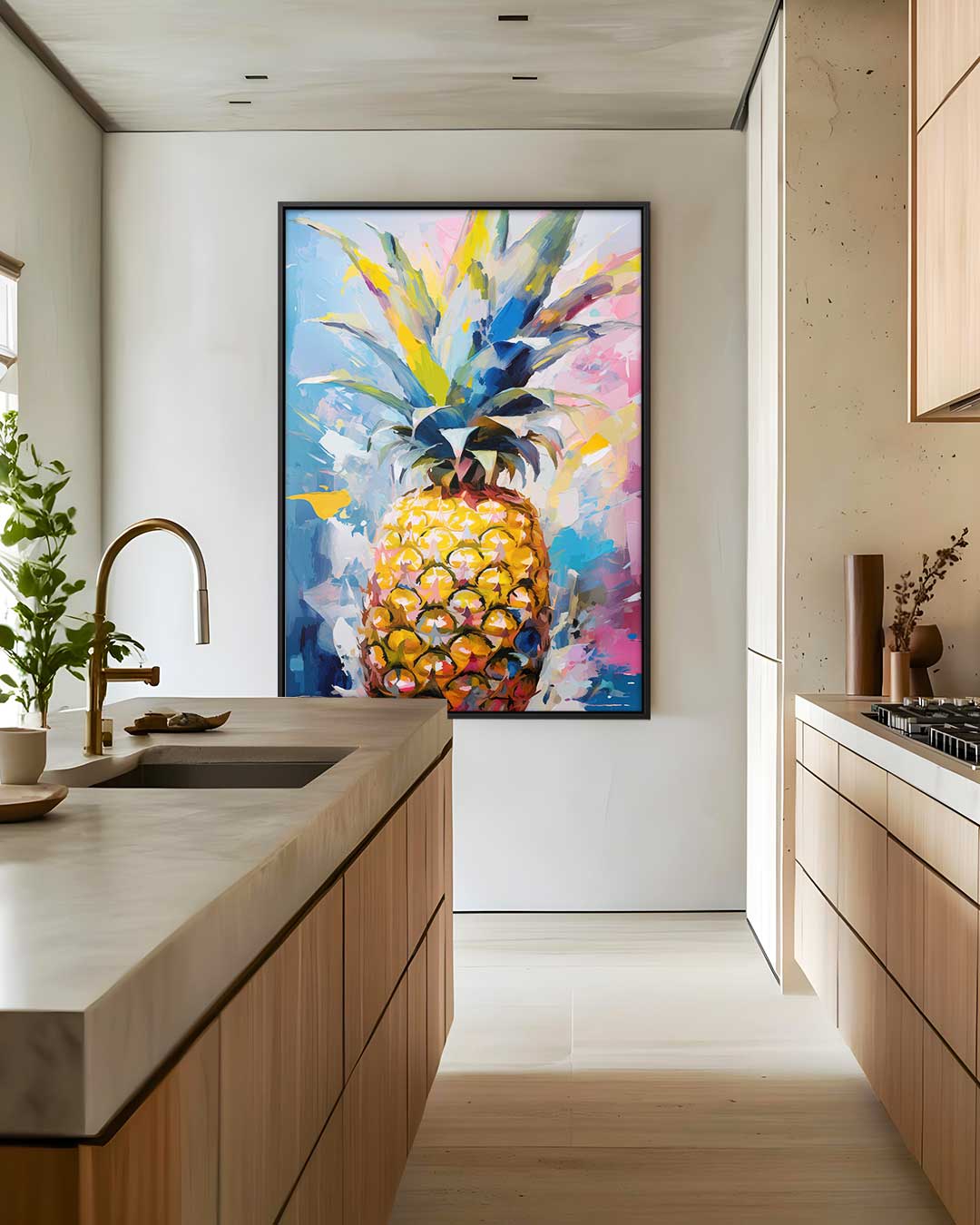 Kleurrijke Ananas Explosion – staand kunstwerk voor modern interieur