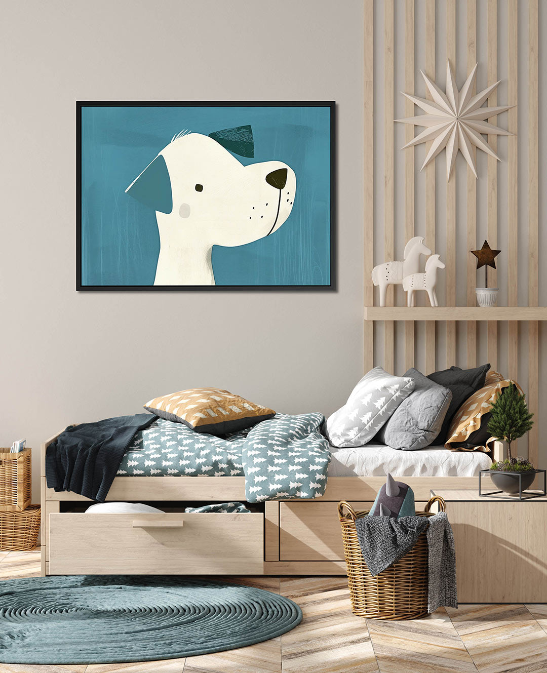 Gestileerde hondenportret – wanddecoratie in interieur