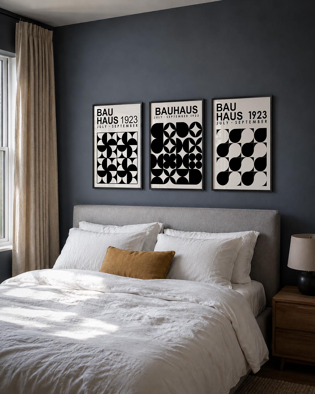 Zwart wit ritme posterset – derde productweergave – deze posterset in drie delen toont een dynamisch spel van cirkels en