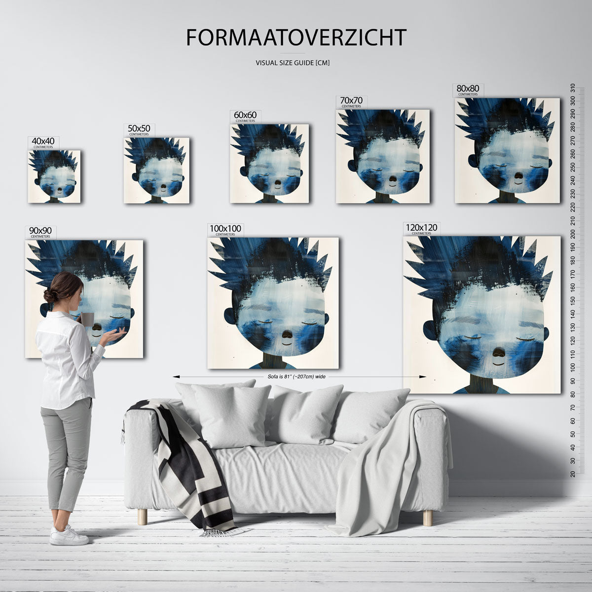Blauw gezicht – vierkante muurposter voor de kinderkamer