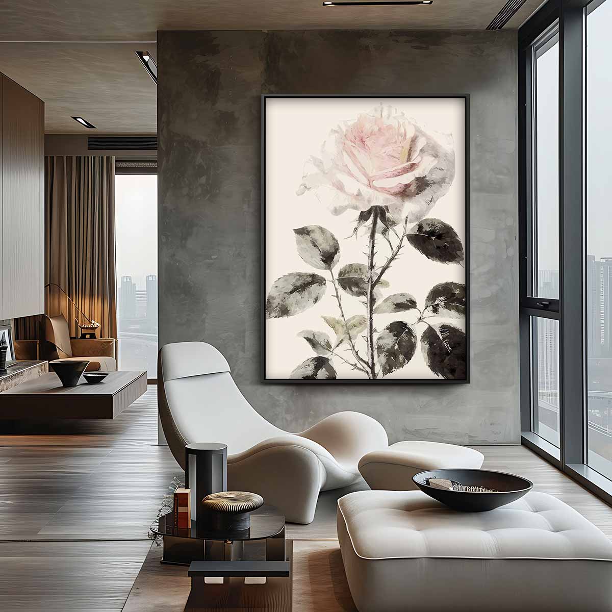 Romantische Roos op Linnen – staand kunstwerk voor modern interieur