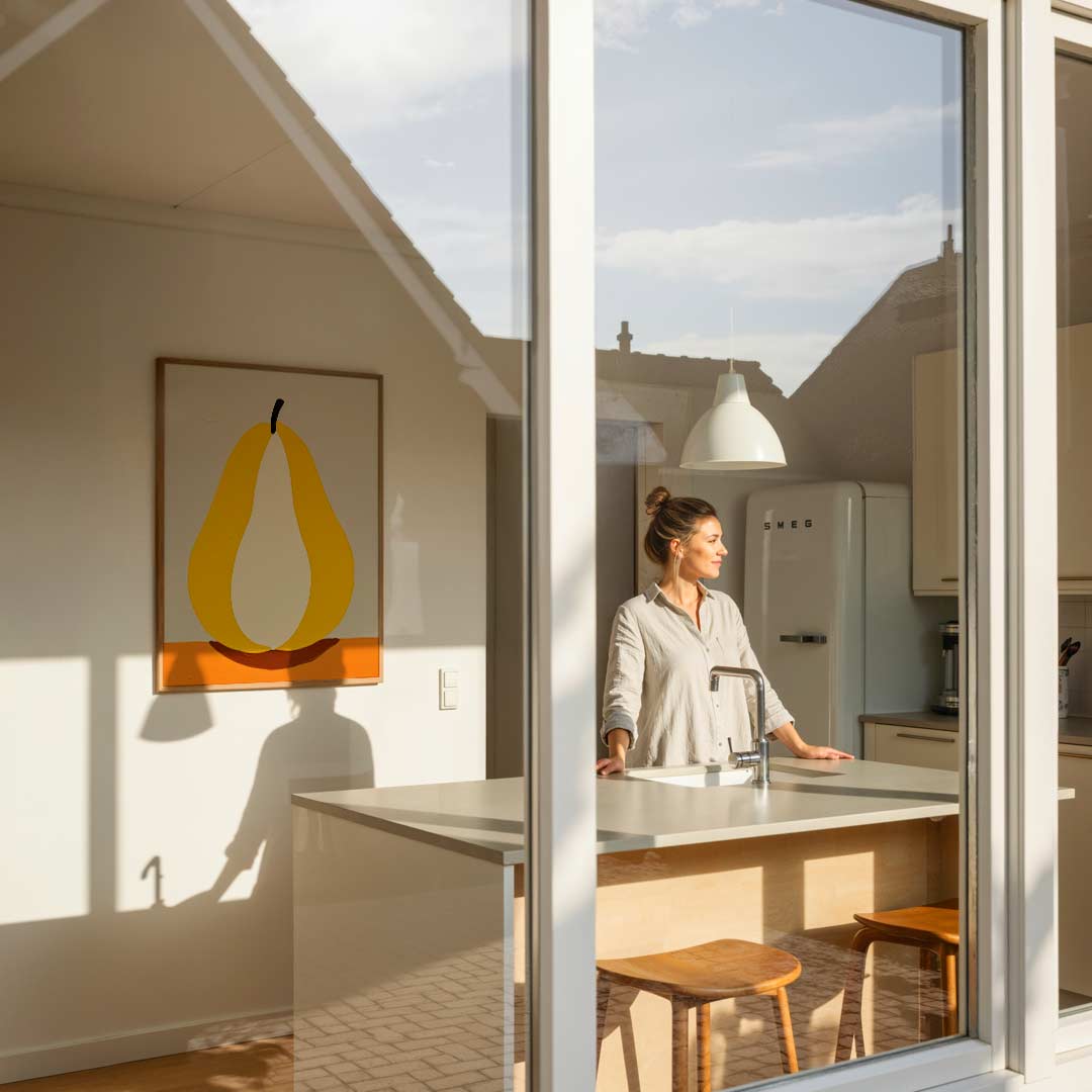 Moderne Minimalistische Perenposter – keukenposter in staand formaat