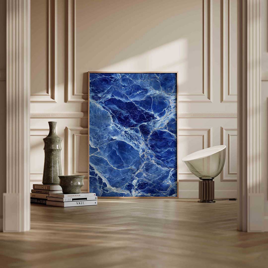 Blauwe marmerstructuur – staande abstracte wanddecoratie van WallArtistic