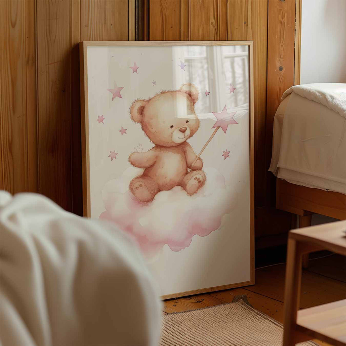 Dromerige Teddybeer Wanddecoratie – staande muurposter voor de kinderkamer