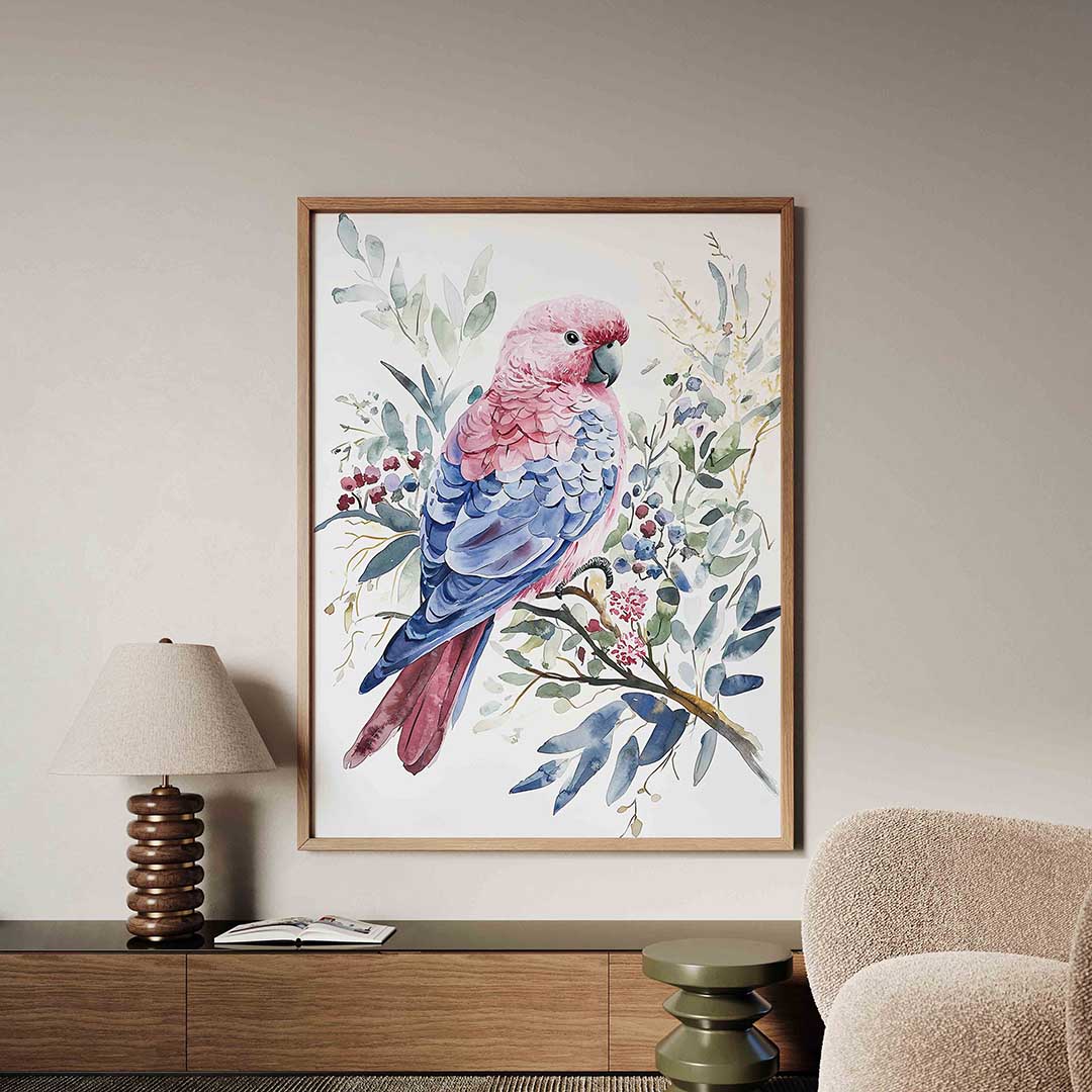 Papegaai en bladeren – dieren poster in staand formaat