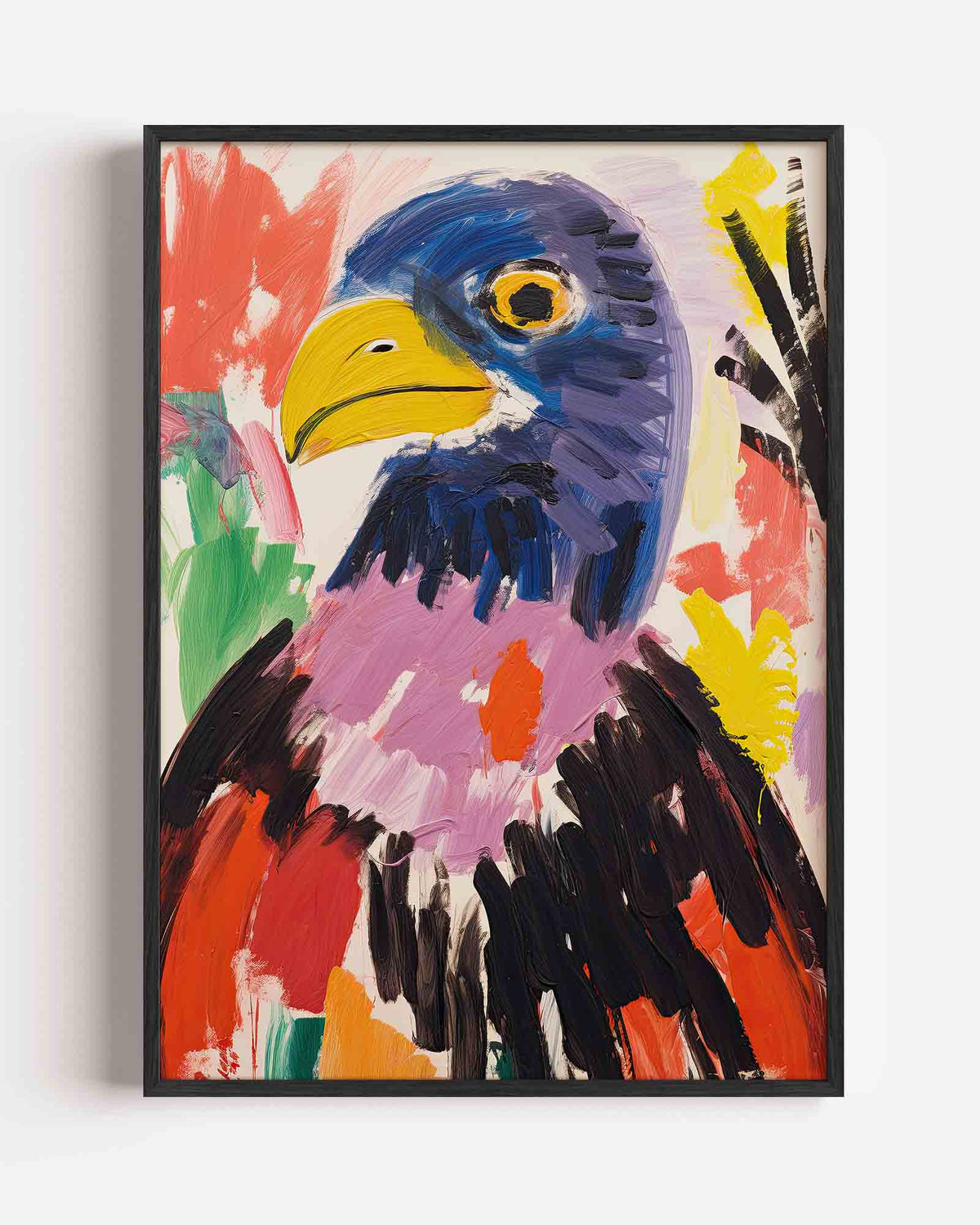 Vogel met kleurrijke achtergrond – kids portret poster als wanddecoratie