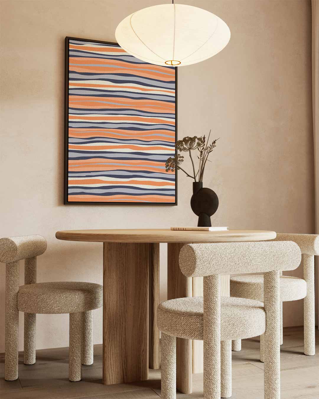 Golvende Stripes – kunstwerk met zwarte baklijst