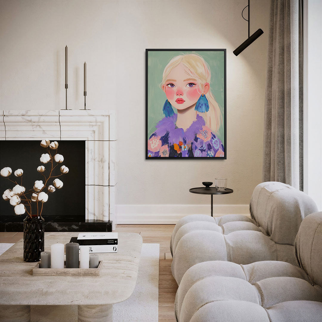 Portret met levendige kleuren – staand wanddecoratie kunstwerk