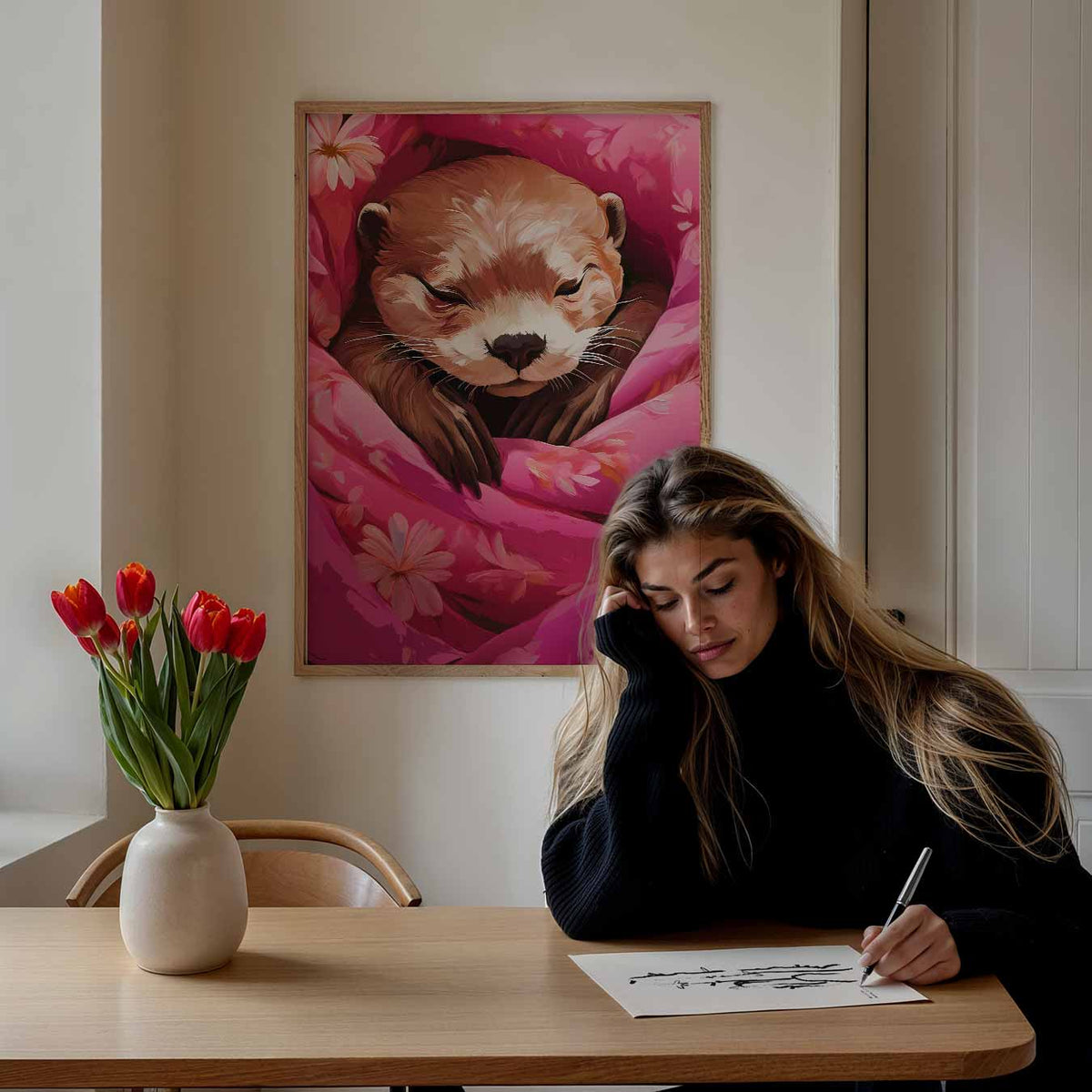 Schattige Onder-dekbed Otter – staande dieren wanddecoratie van WallArtistic