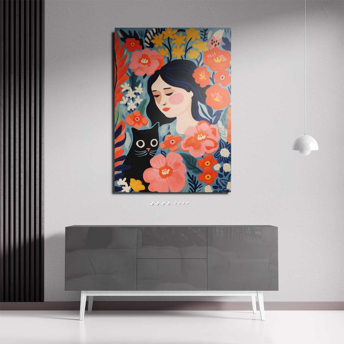 Bloemendroom met Kat – staande wandkunst voor woonkamer of interieur