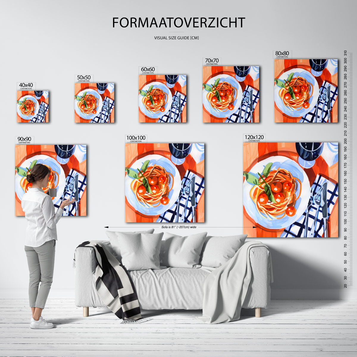 Spaghetti en wijn – vierkante muurposter voor keuken of eethoek