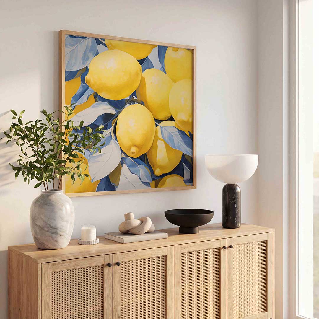 Citroenen en bladeren – kunst en design poster in vierkant formaat