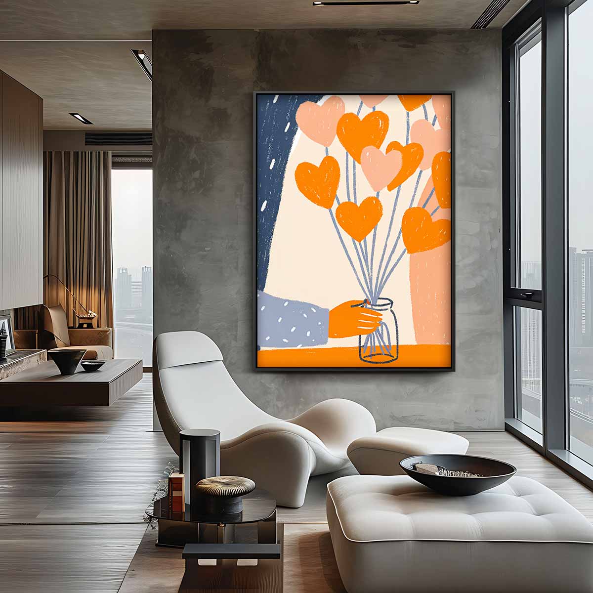 Warme Hartjes Boeketten – staande wandkunst voor woonkamer of interieur