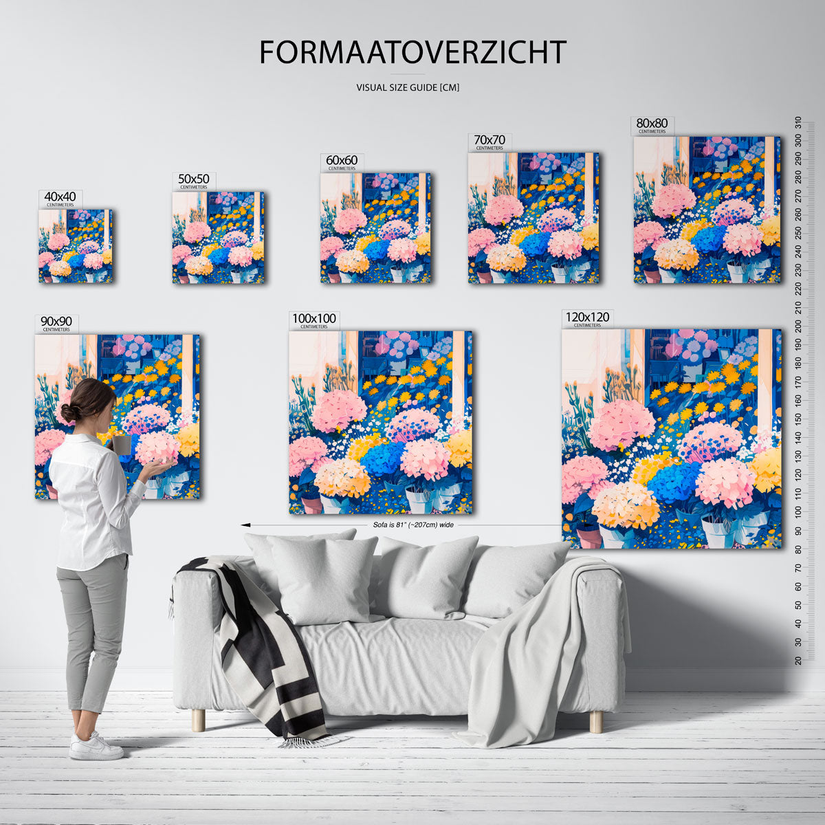 Bloemen en potten – vierkante muurposter met kleurrijke illustratie