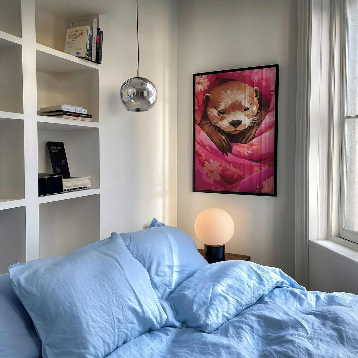 Schattige Onder-dekbed Otter – staande muurposter met dierenthema