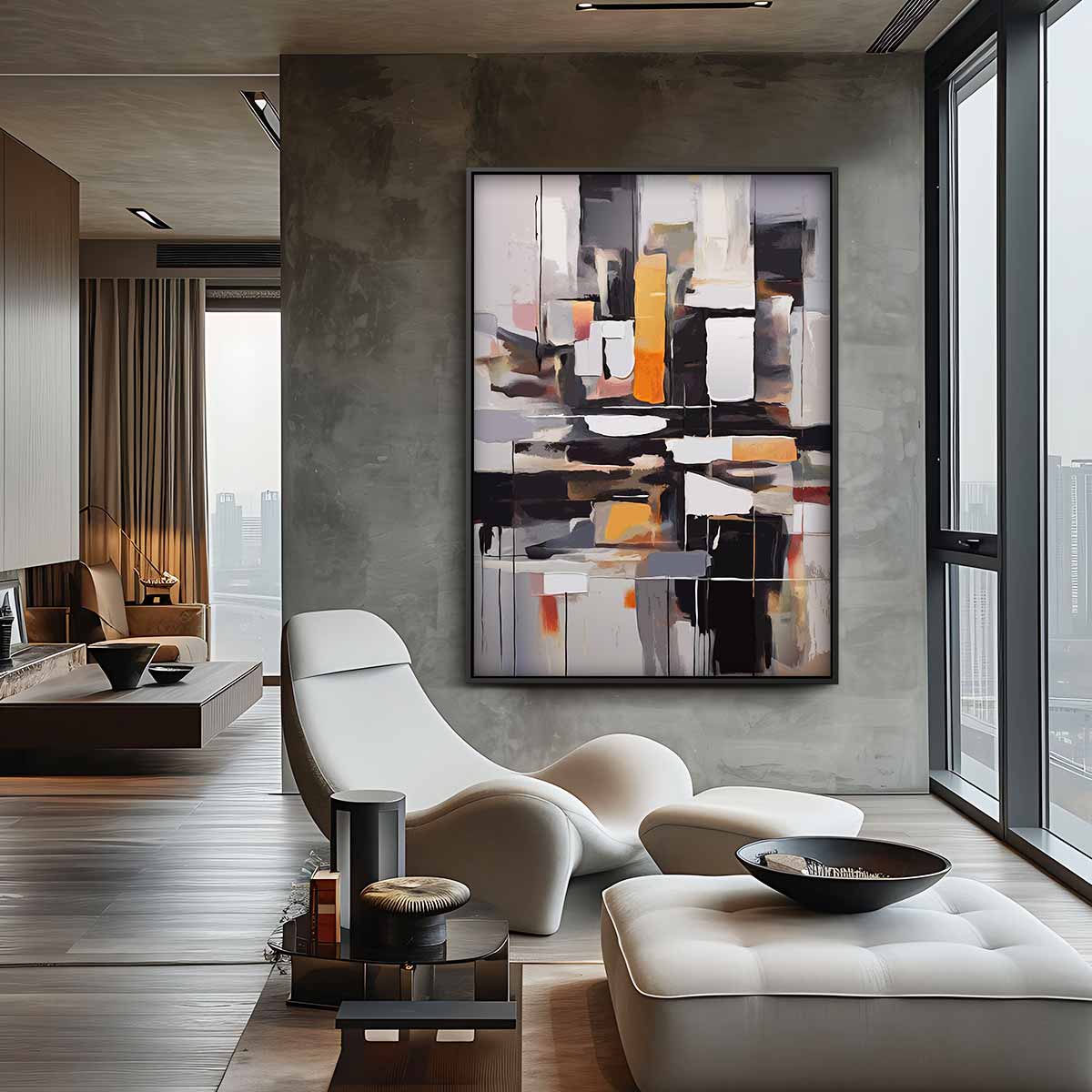 Moderne Abstractie in Diepe Tinten – canvas wanddecoratie in portret formaat