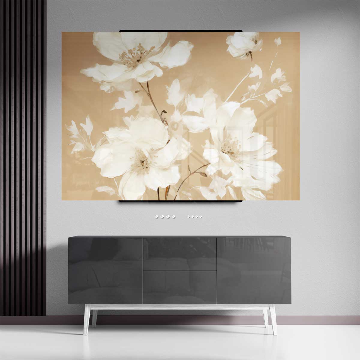 Elegante Bloemen op Beige – canvas kunstwerk als wanddecoratie