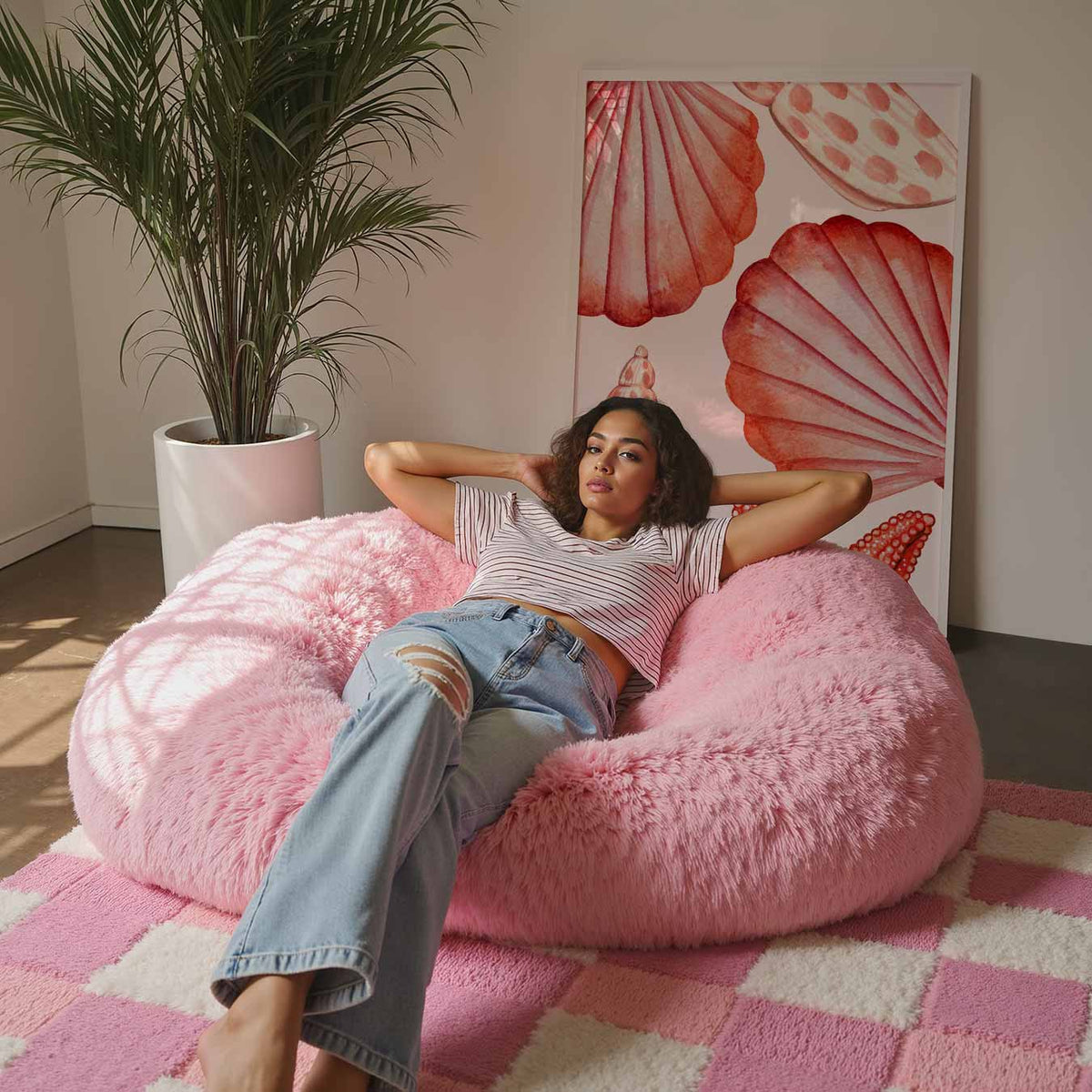 Roze schelpen – staande muurposter met zeedierenthema
