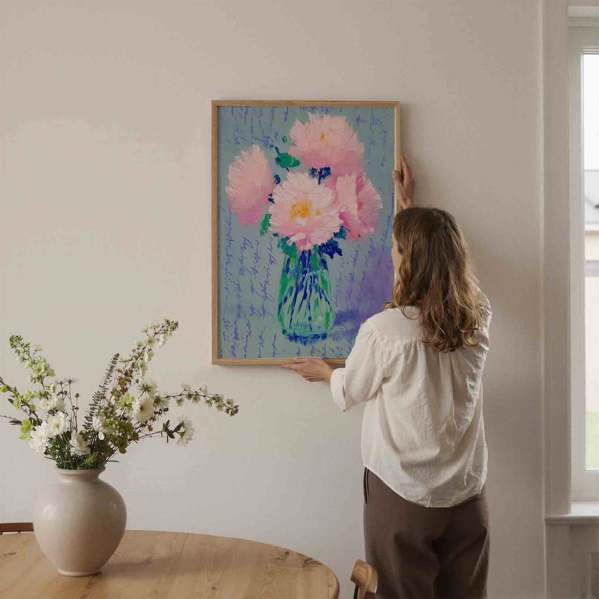 Bloemen in vaas – dromerige illustratie als portret poster
