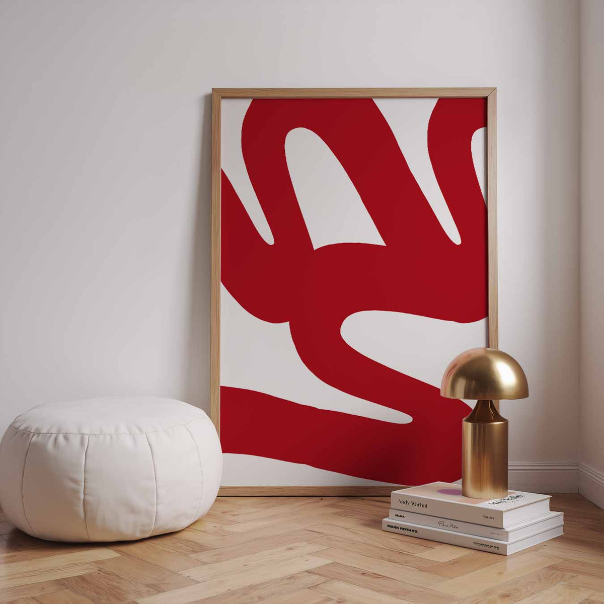 Abstracte Roodgolven – staande kleurrijke abstracte wanddecoratie van WallArtistic