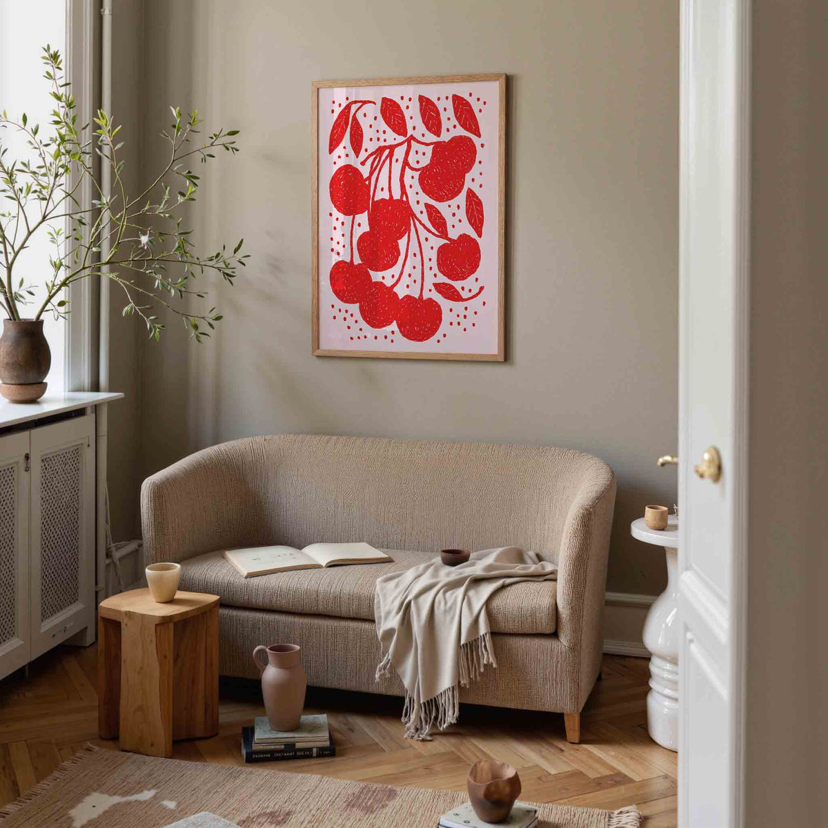 Kersen en bladeren – botanische poster in staand formaat