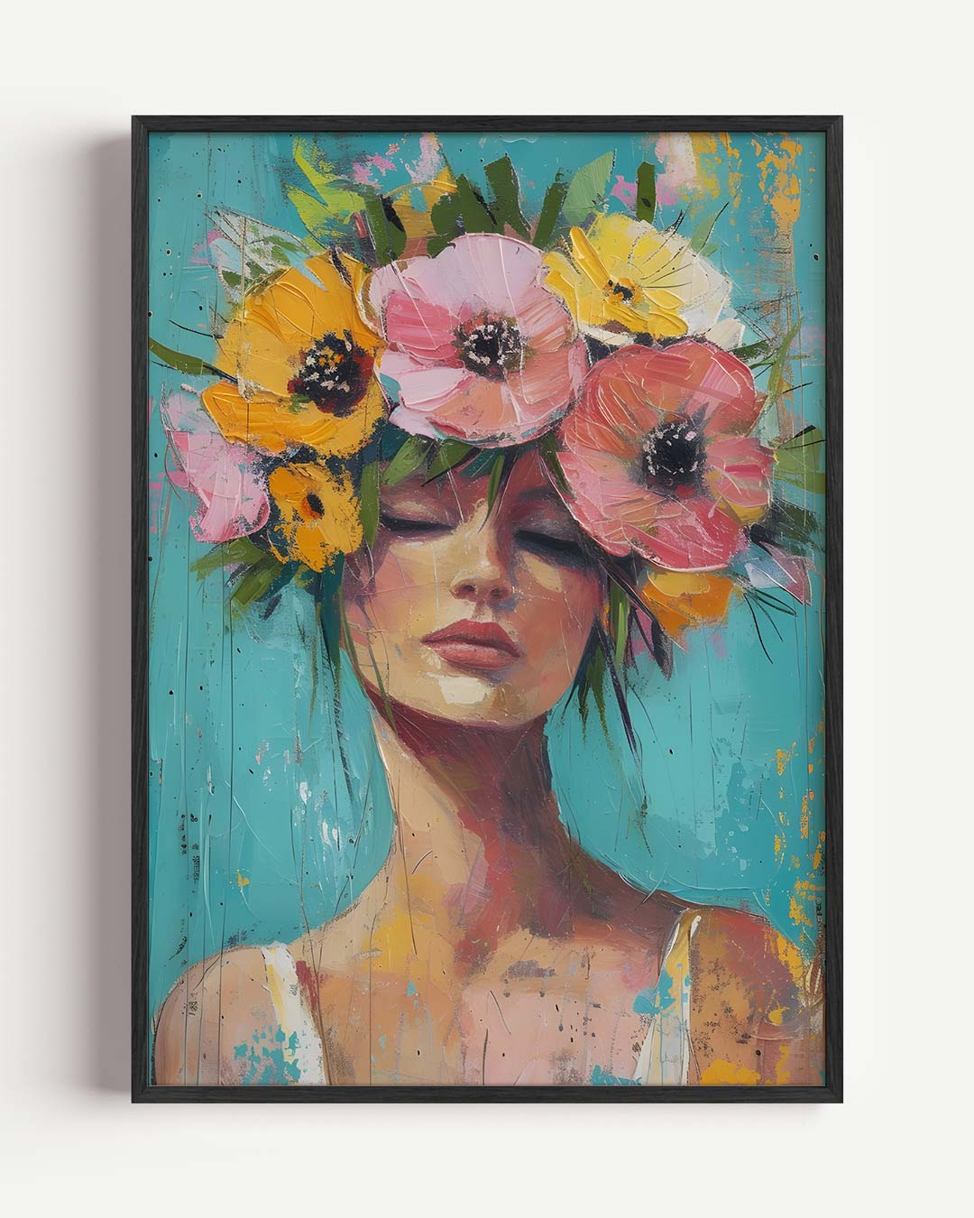 Bloemenkracht Vrouwelijke Portret – Popart en Streetart portret poster als wanddecoratie